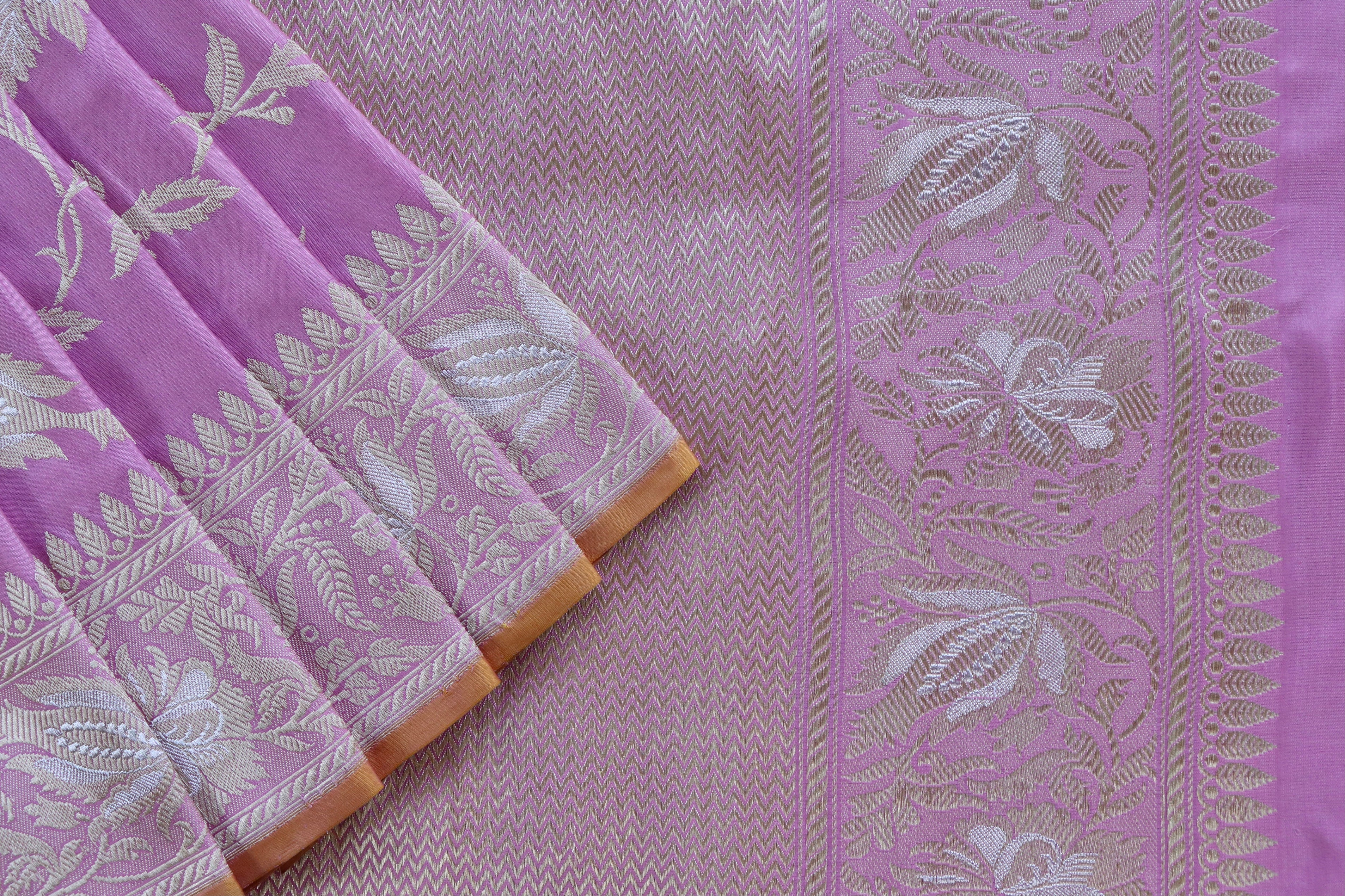 Lilac Chinar Jangla Pure Silk Handloom Banarasi Saree