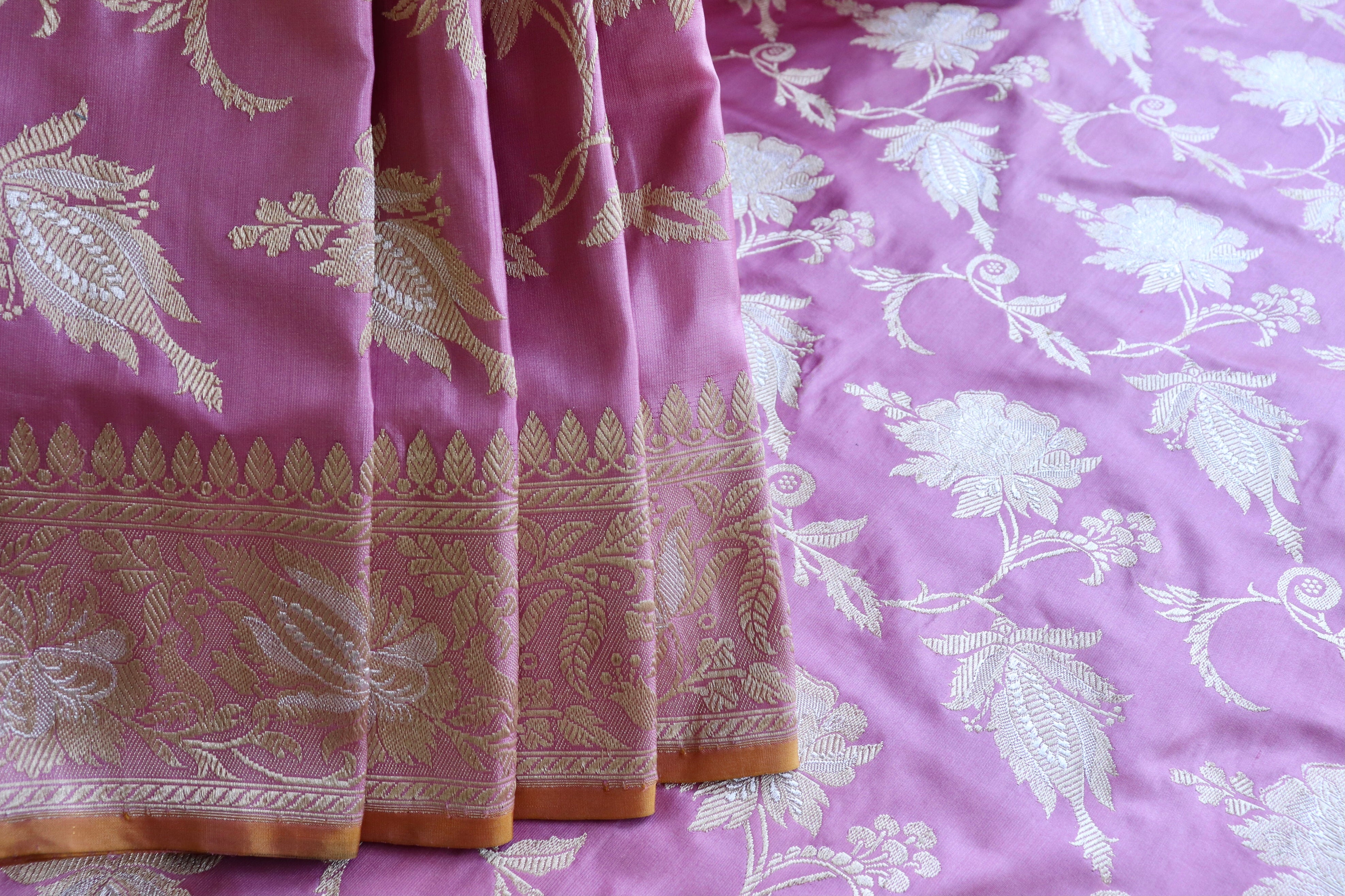 Lilac Chinar Jangla Pure Silk Handloom Banarasi Saree