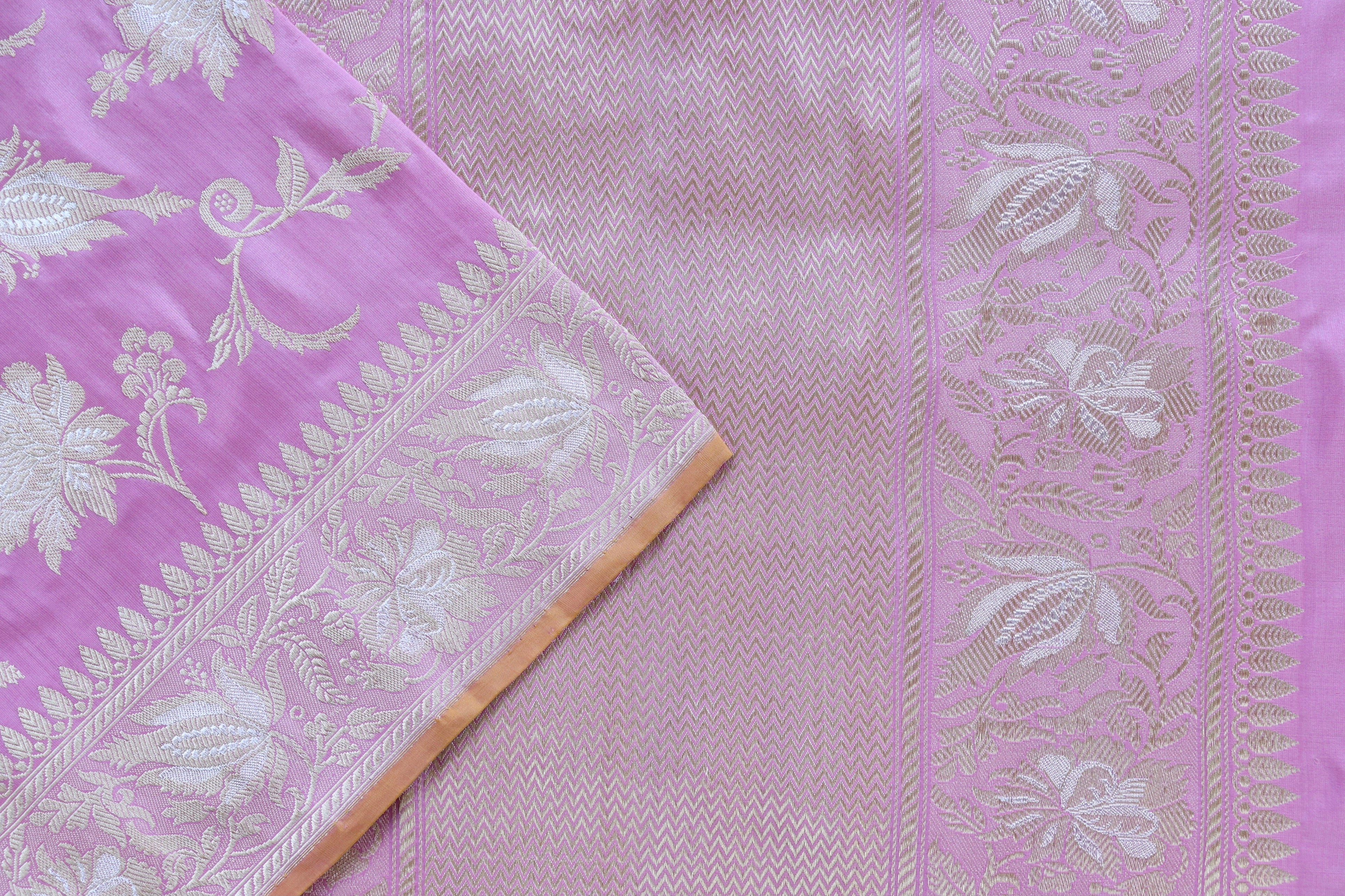 Lilac Chinar Jangla Pure Silk Handloom Banarasi Saree