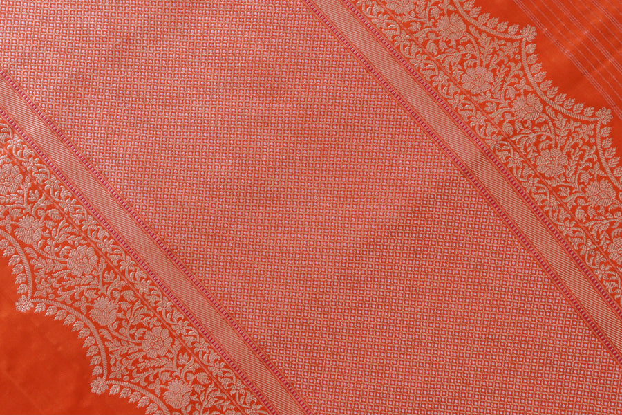 Orange Butterfly Motif Pure Silk Banarasi Saree | Stuti Weaves