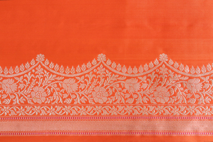 Orange Butterfly Motif Pure Silk Banarasi Saree | Stuti Weaves