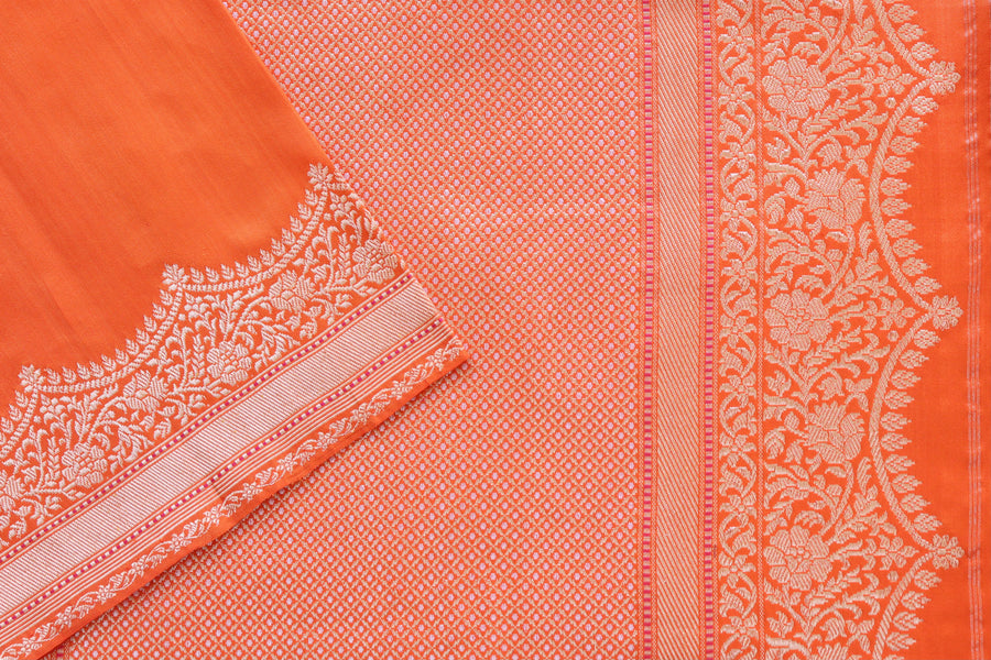 Orange Butterfly Motif Pure Silk Banarasi Saree | Stuti Weaves