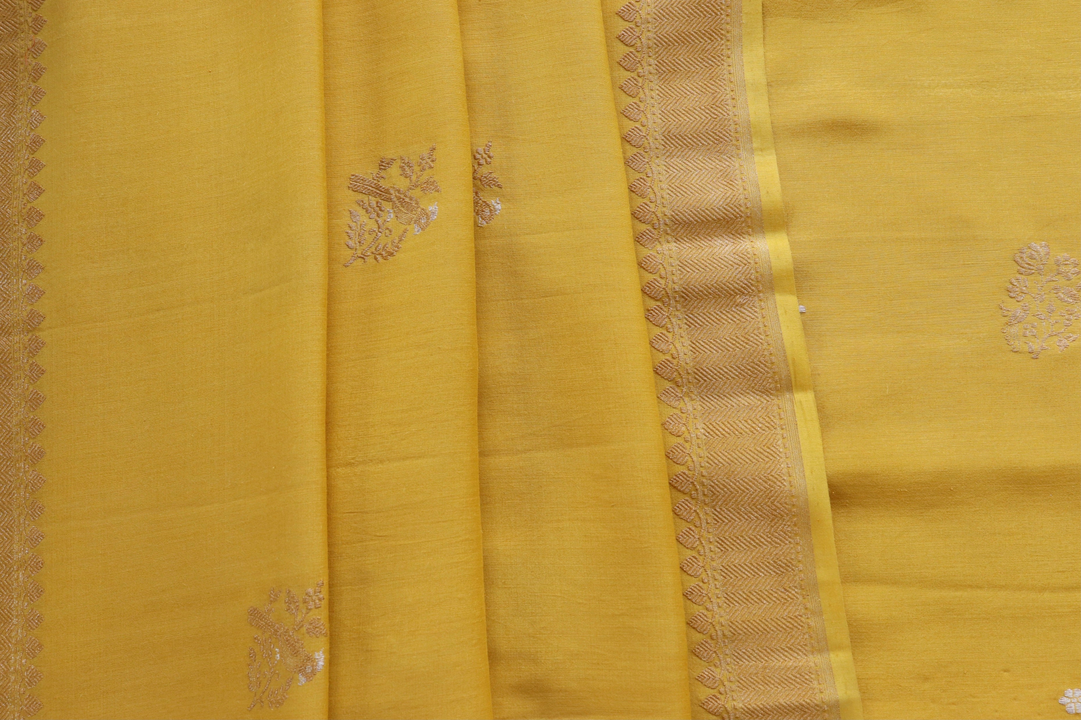 Yellow Munga Silk Handloom Banarasi Suit Set