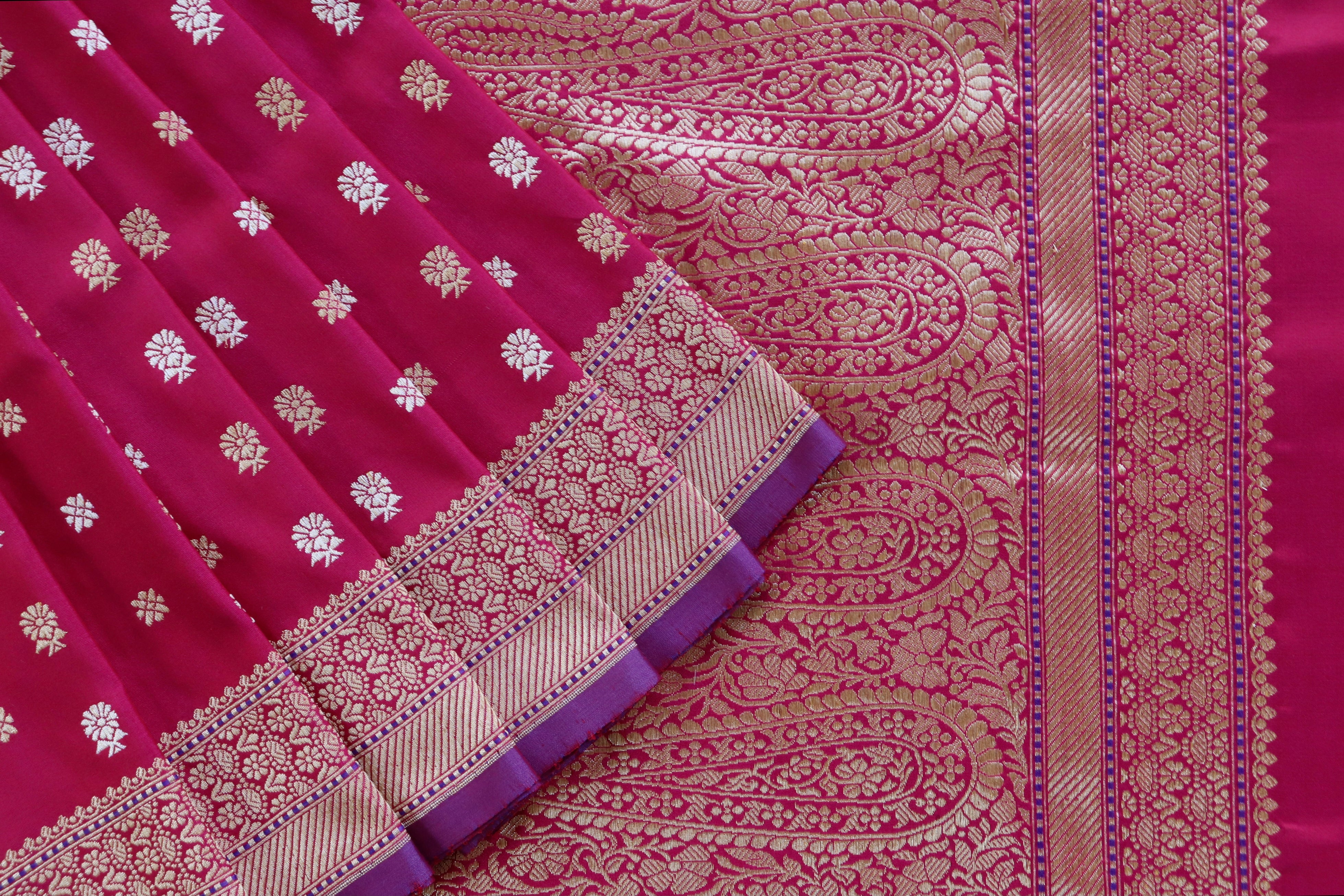 Magenta Pure Zari Handwoven Banarasi Silk Saree