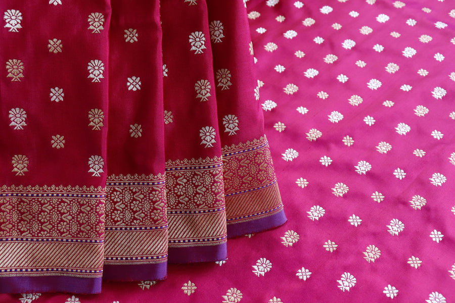 Pallu detail of Magenta pure zari Banarasi silk saree