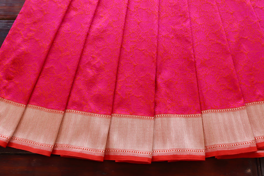 Pink Butterfly Resham Handwoven Banarasi Tanchoi Silk Saree