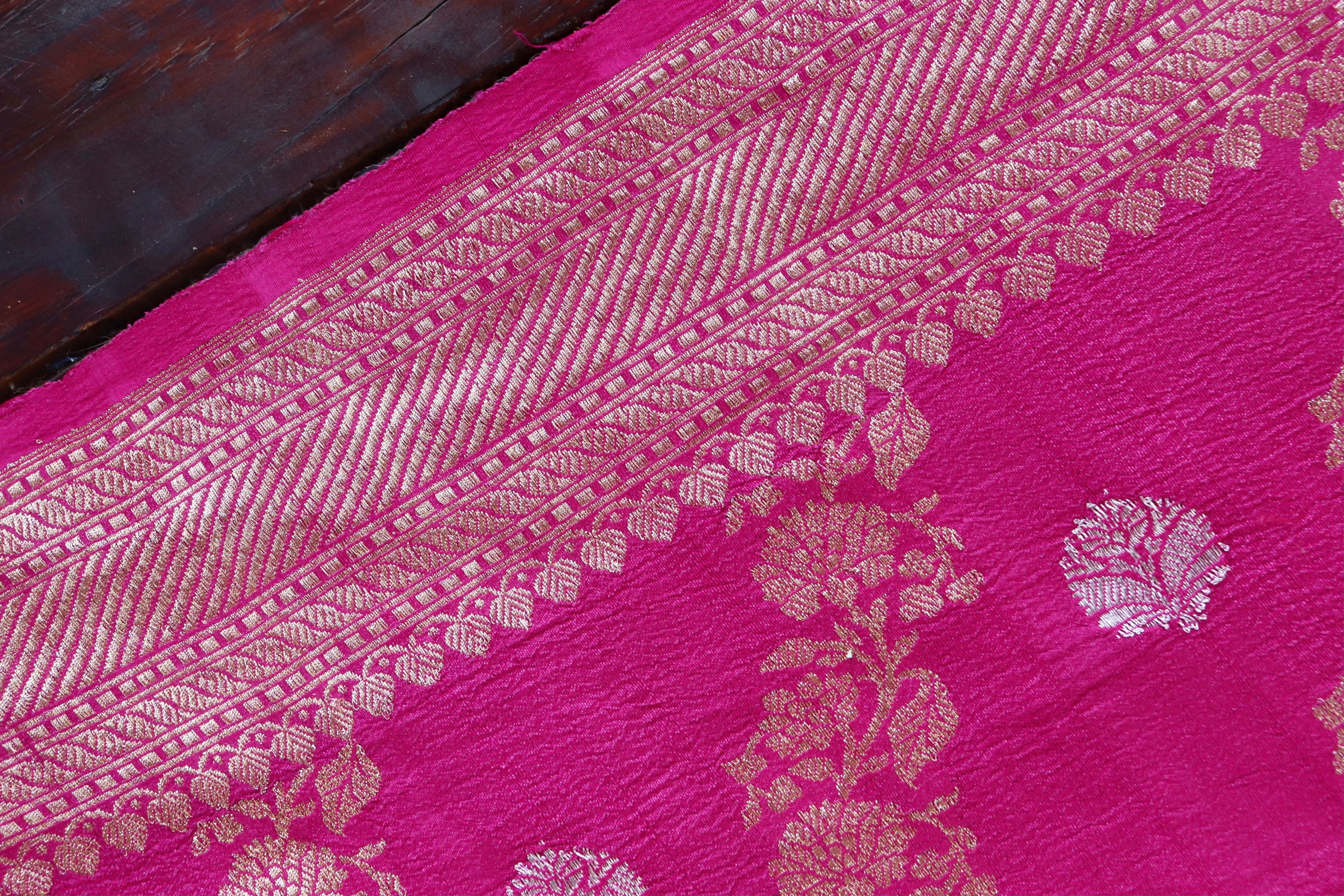 Magenta Tussar Jangla Banarasi Silk Handloom Saree