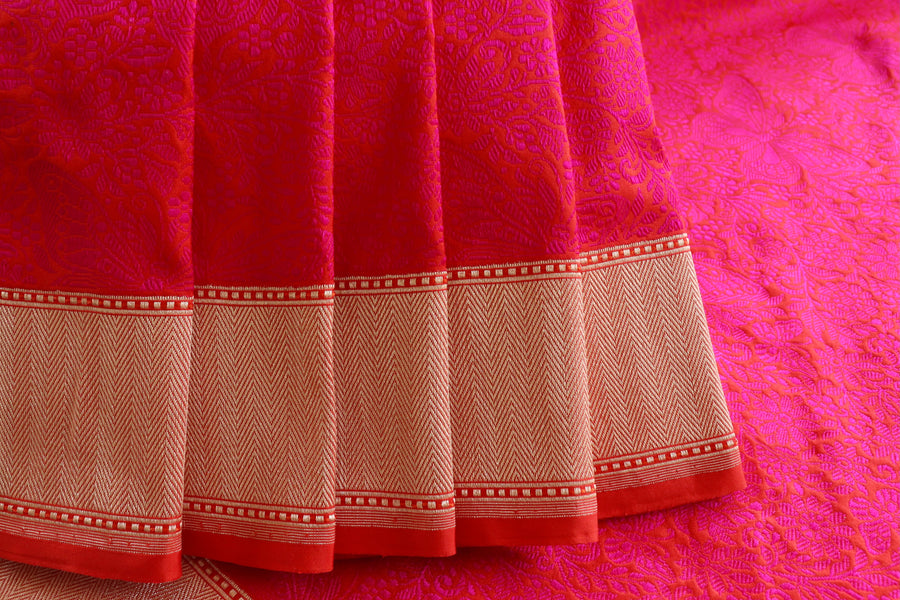 Pink Butterfly Resham Handwoven Banarasi Tanchoi Silk Saree