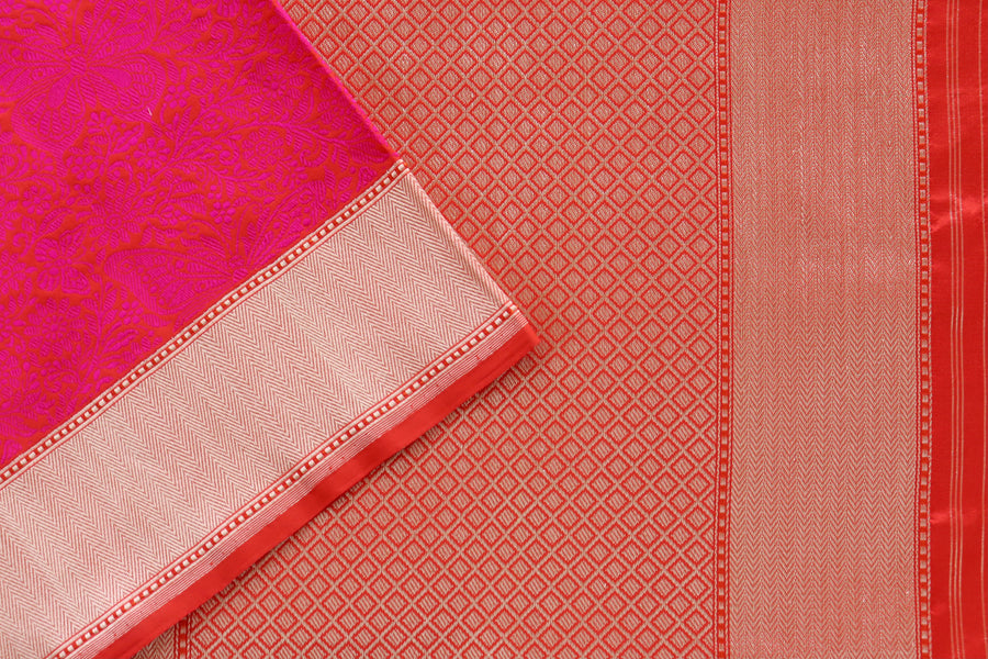 Pink Butterfly Resham Handwoven Banarasi Tanchoi Silk Saree