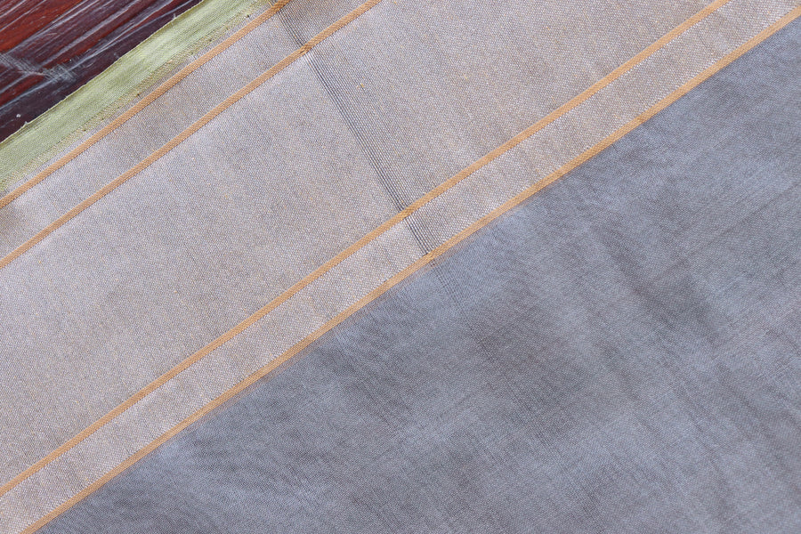 Grey With Multi Colour Flowers Pure Kora Silk Handloom Banarasi Saree