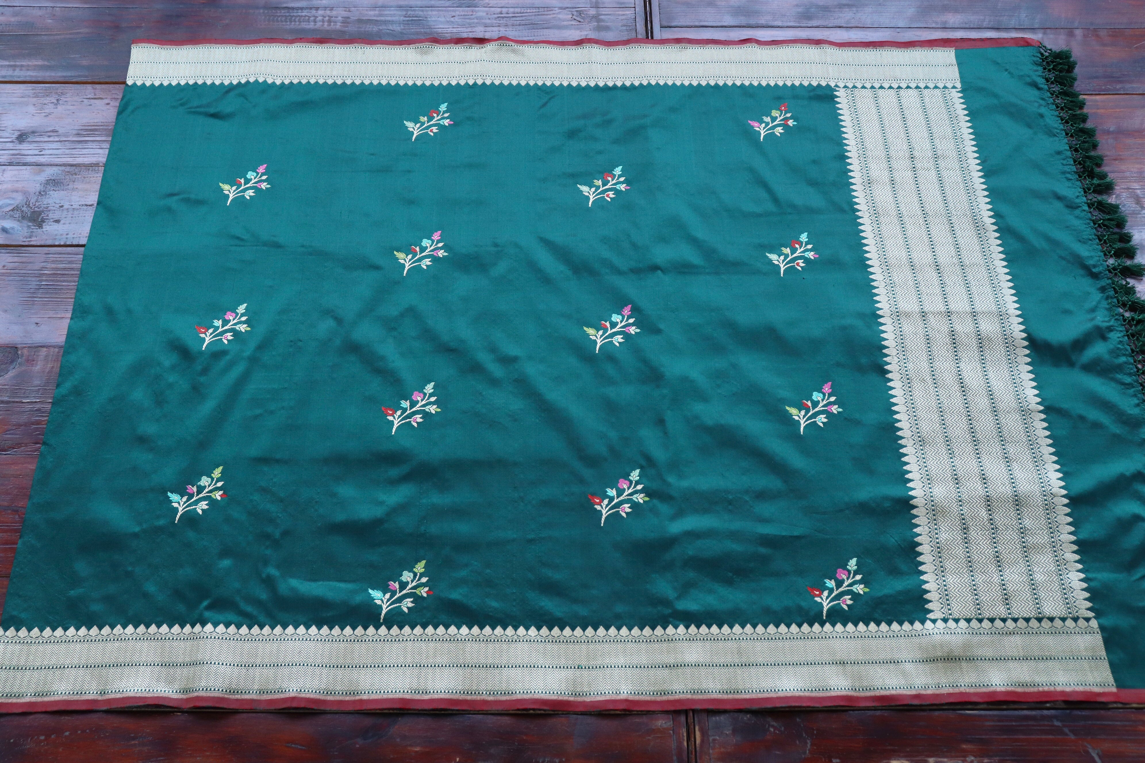 Bottle Green Leaf Motif Pure Silk Handloom Banarasi Dupatta