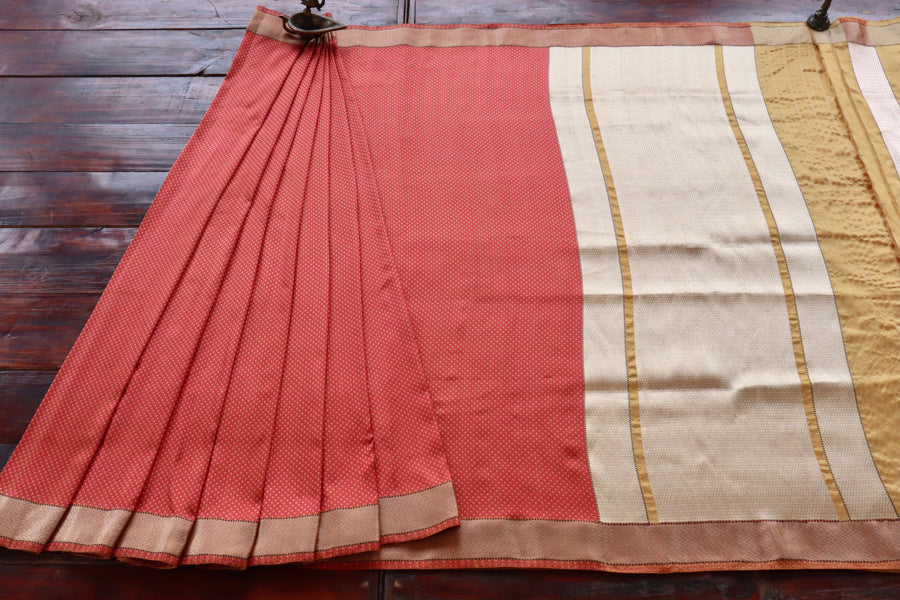 Yellow & Red Do Rukhi Resham Handwoven Banarasi Tanchoi Silk Saree