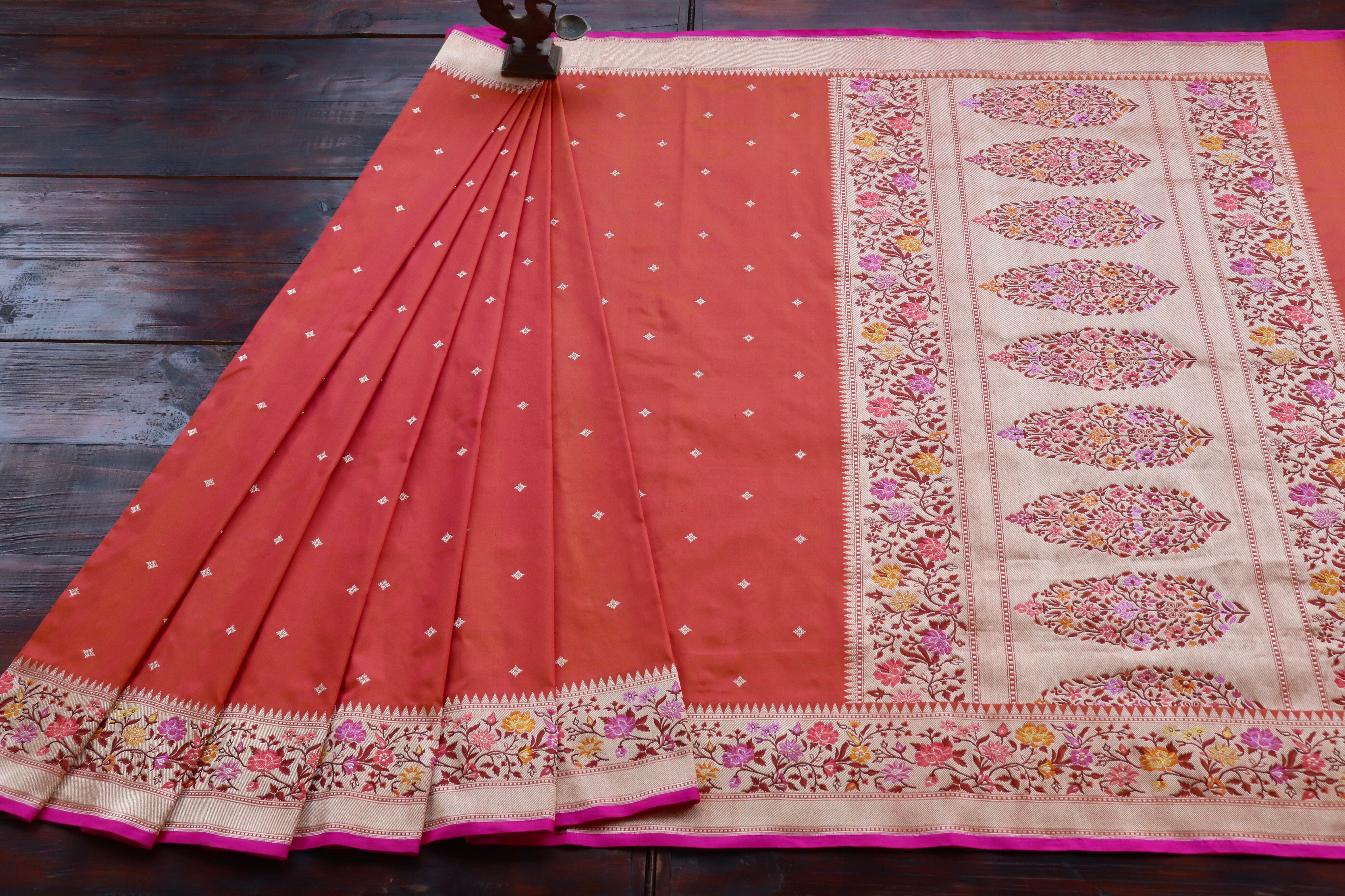 Orange Kadhua Pure Katan Silk Handloom Banarasi Saree