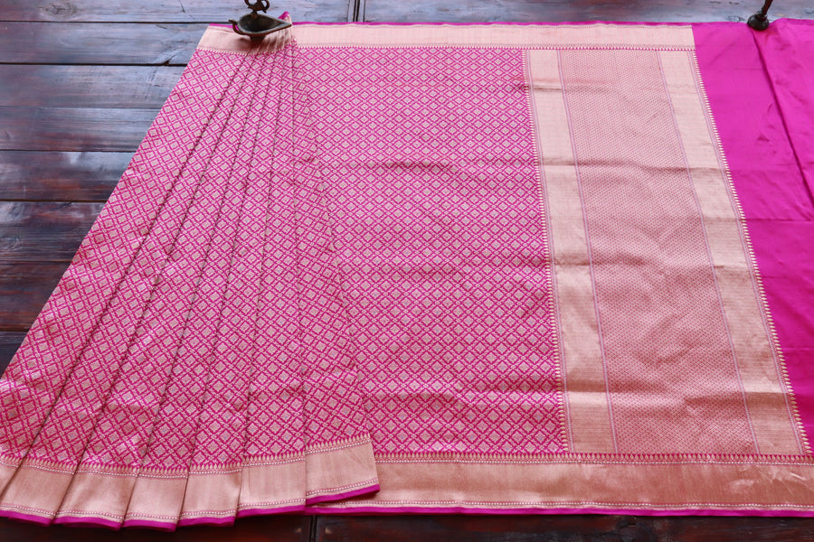Pink Meenadar Tanchoi Pure Silk Handloom Banarasi Saree