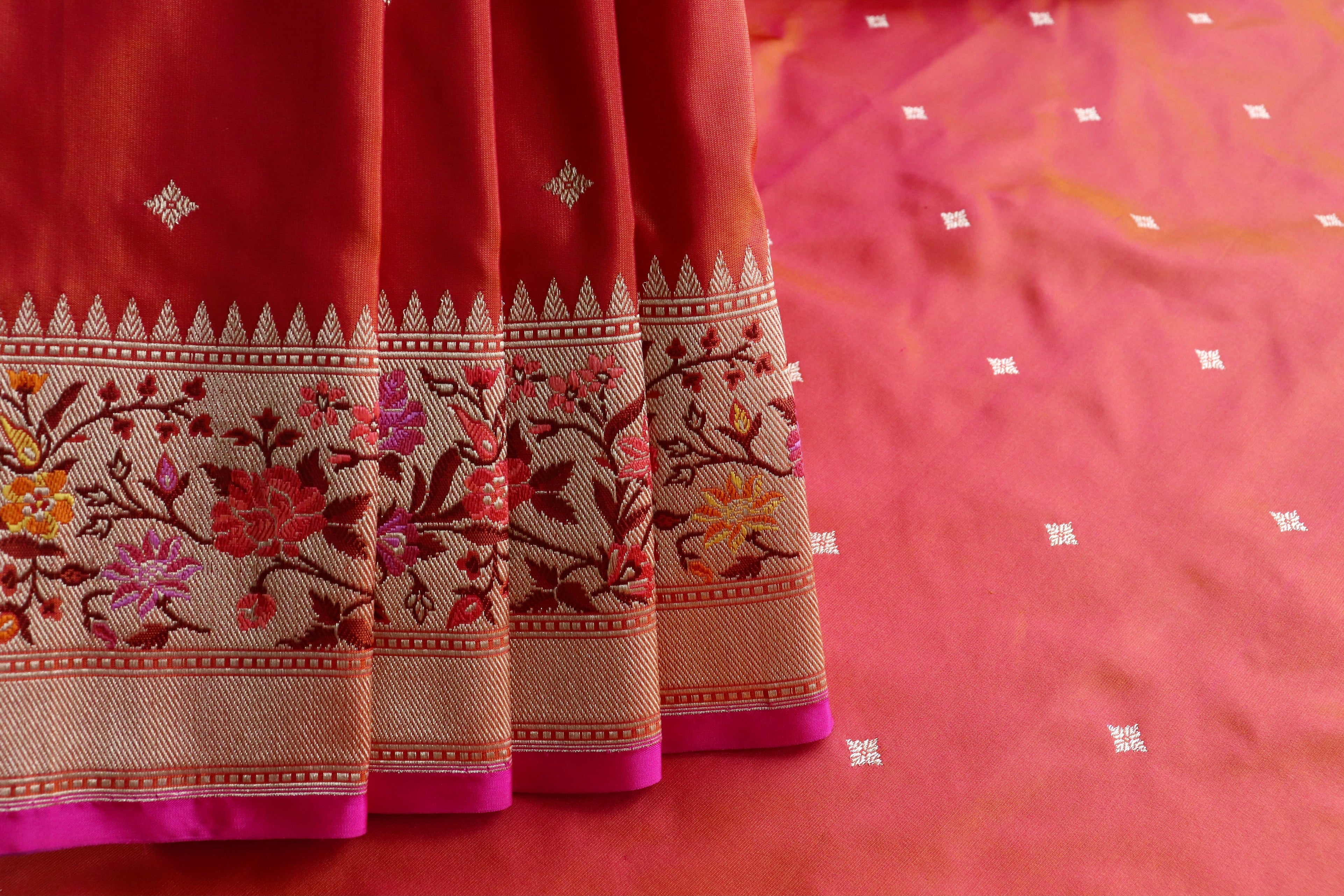 Orange Kadhua Pure Katan Silk Handloom Banarasi Saree