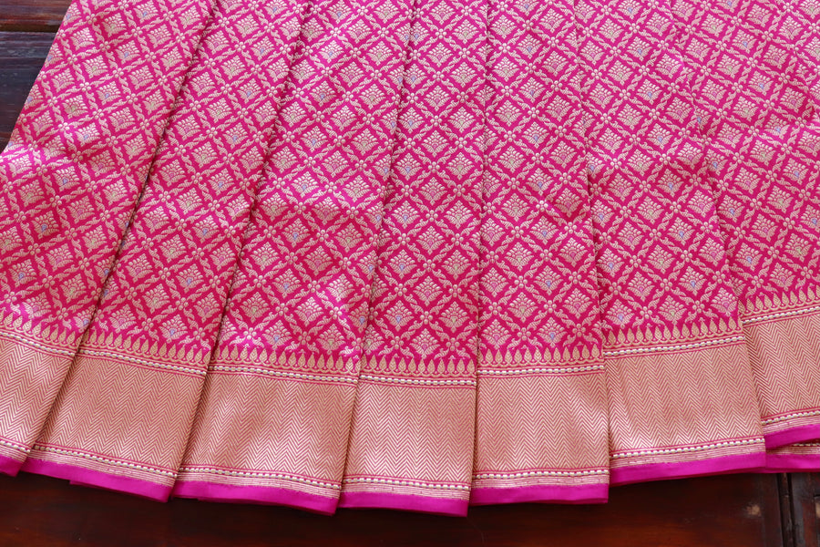 Pink Meenadar Tanchoi Pure Silk Handloom Banarasi Saree