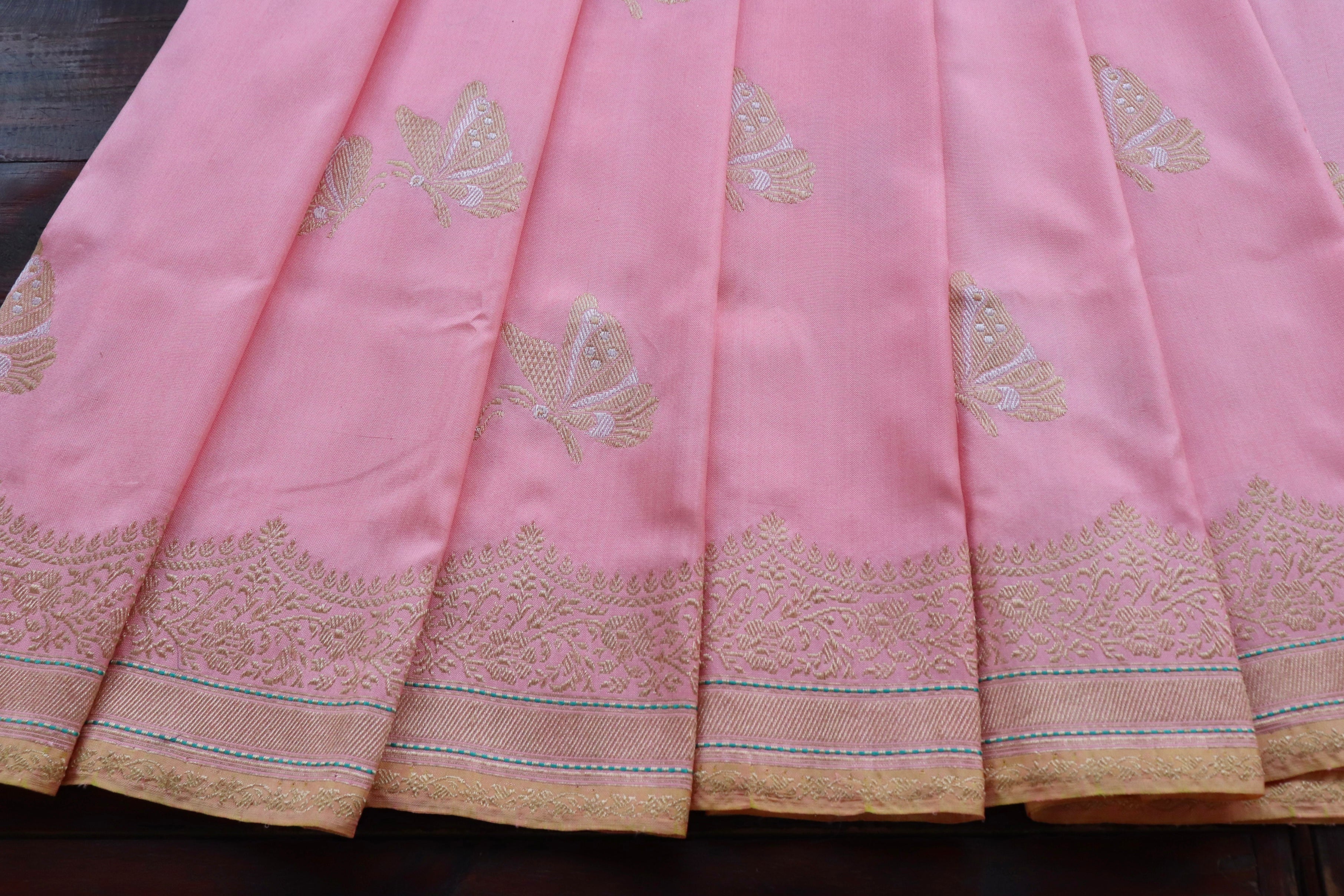 Baby Pink Butterfly Motif Pure Silk Handloom Banarasi Saree