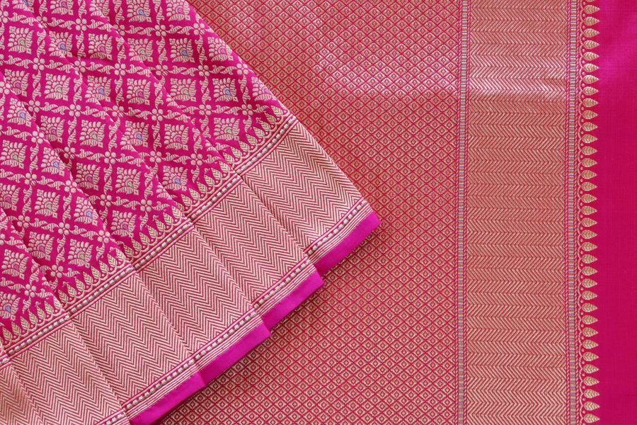 Pink Meenadar Tanchoi Pure Silk Handloom Banarasi Saree