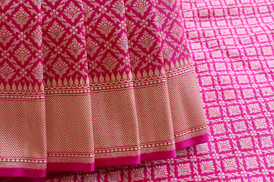 Pink Meenadar Tanchoi Pure Silk Handloom Banarasi Saree