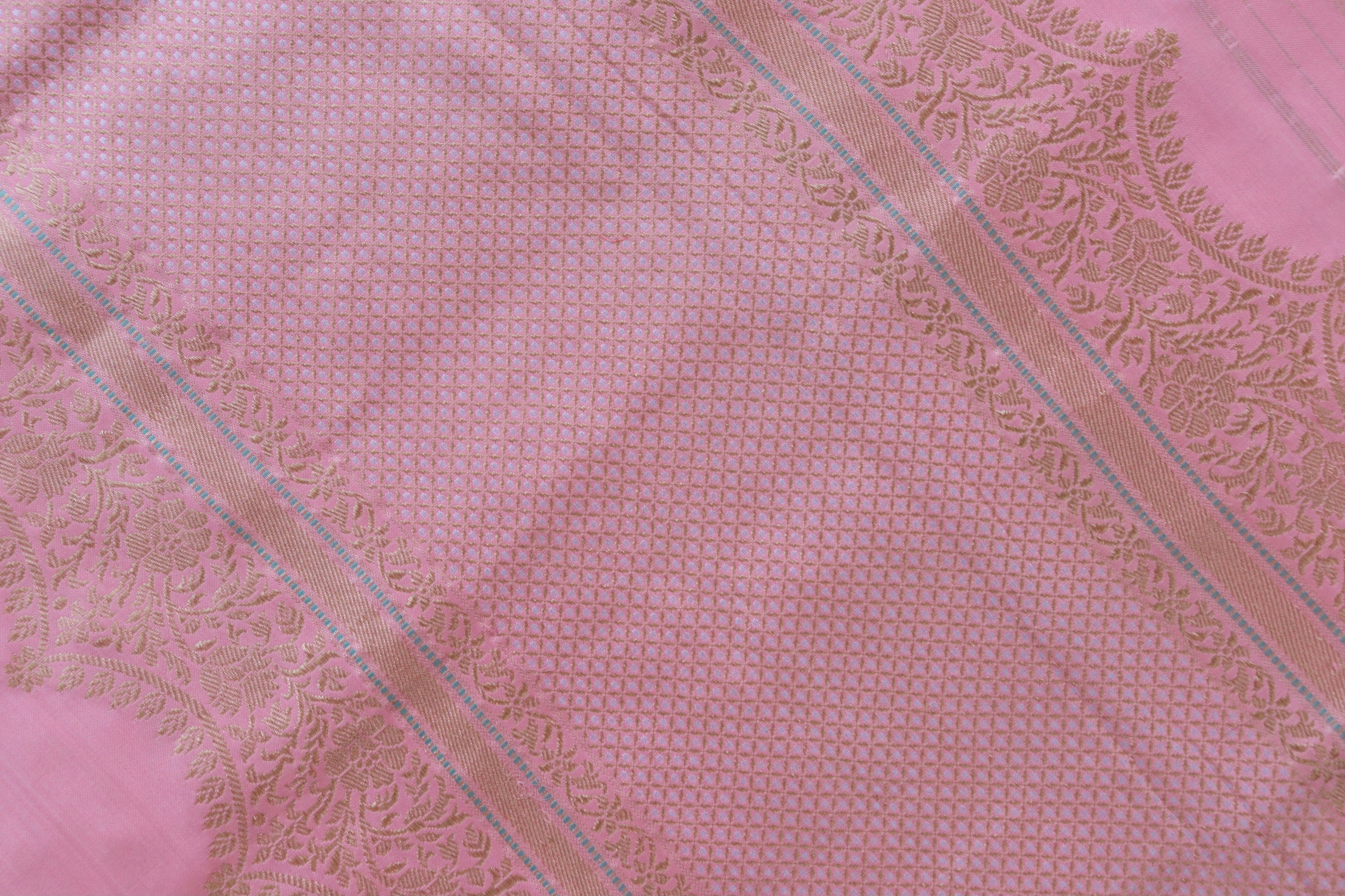 Baby Pink Butterfly Motif Pure Silk Handloom Banarasi Saree