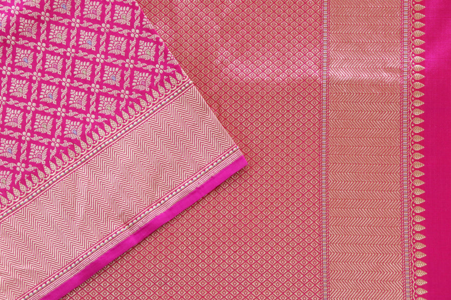 Pink Meenadar Tanchoi Pure Silk Handloom Banarasi Saree