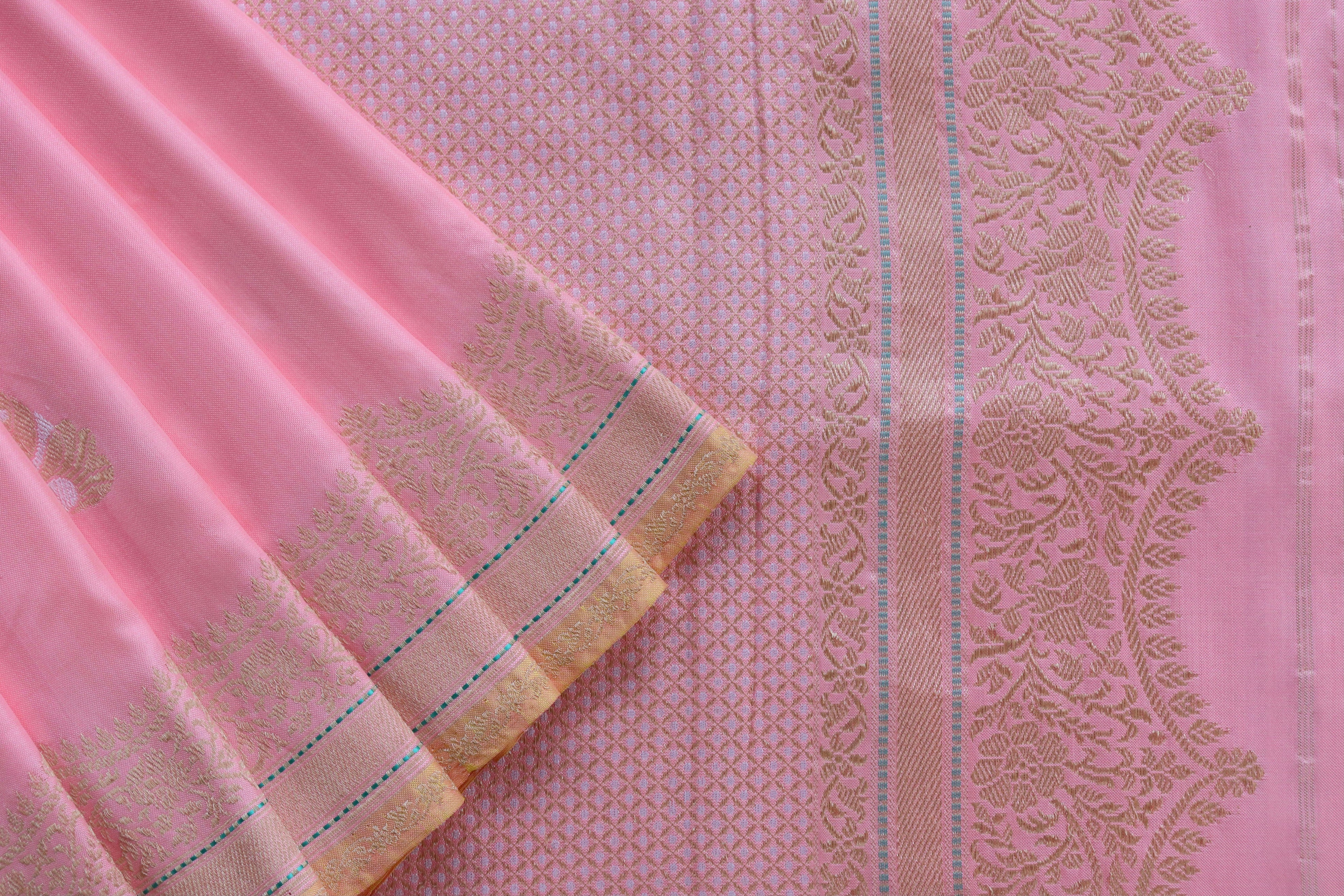 Baby Pink Butterfly Motif Pure Silk Handloom Banarasi Saree