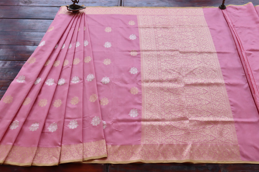 Pink Kadhua Pure Katan Silk Handloom Banarasi Saree