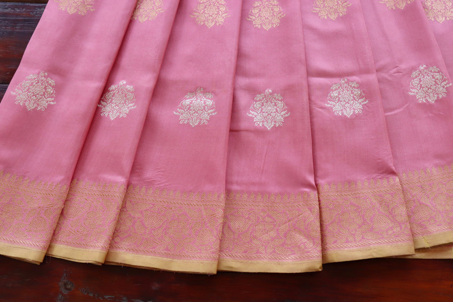 Pink Kadhua Pure Katan Silk Handloom Banarasi Saree