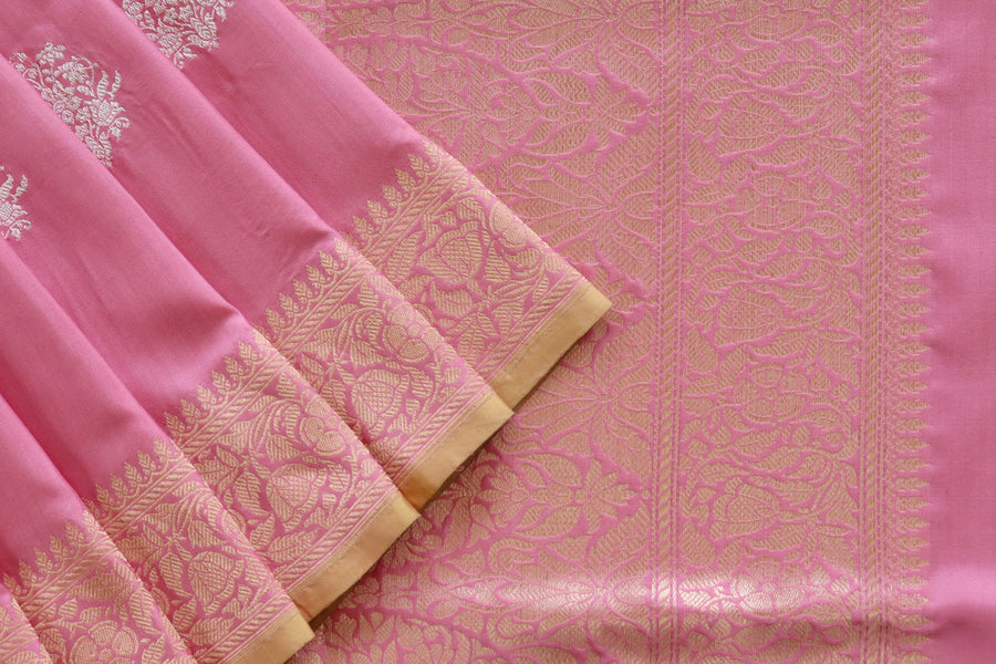 Pink Kadhua Pure Katan Silk Handloom Banarasi Saree