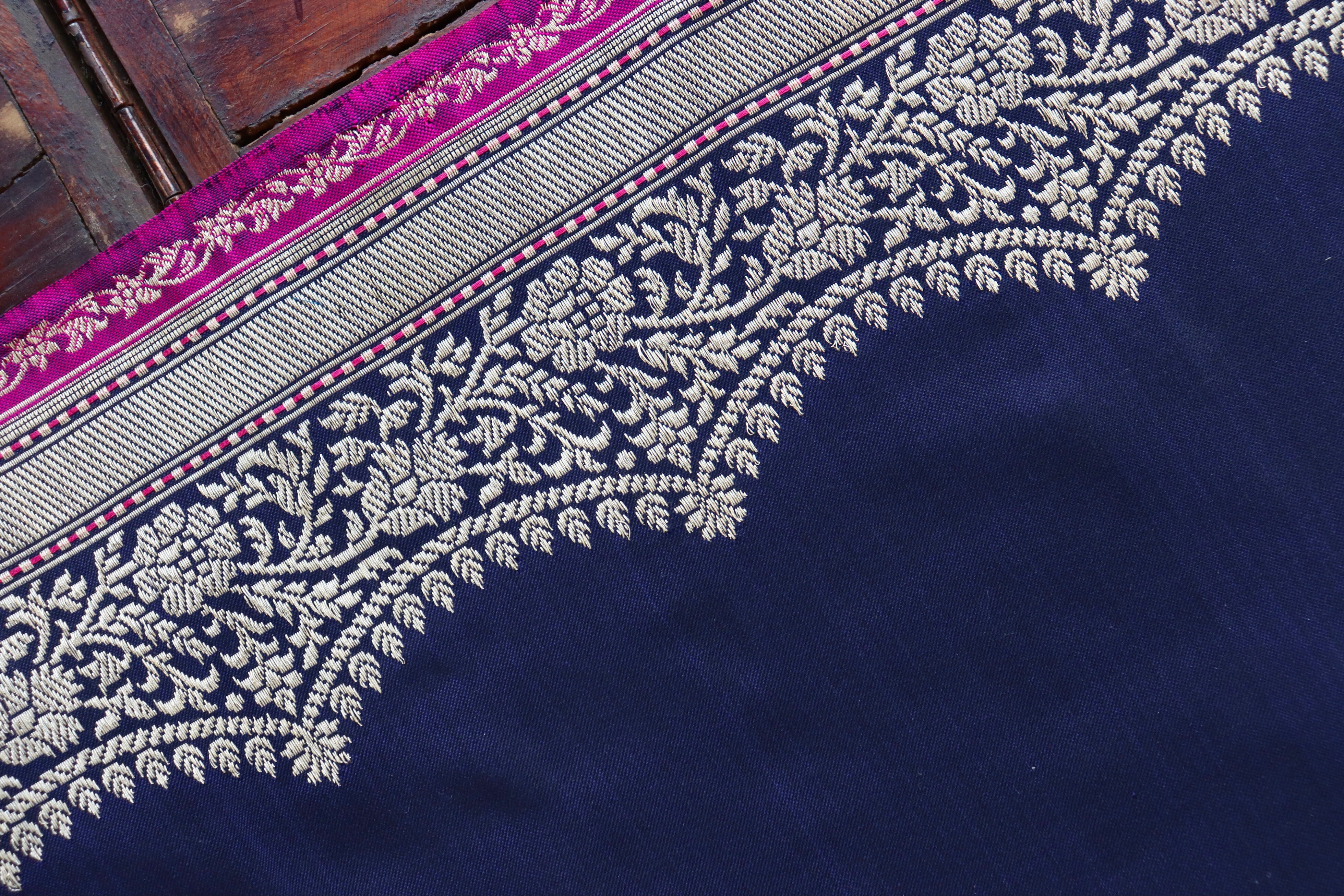 Midnight Blue Butterfly Motif Pure Silk Handloom Banarasi Saree