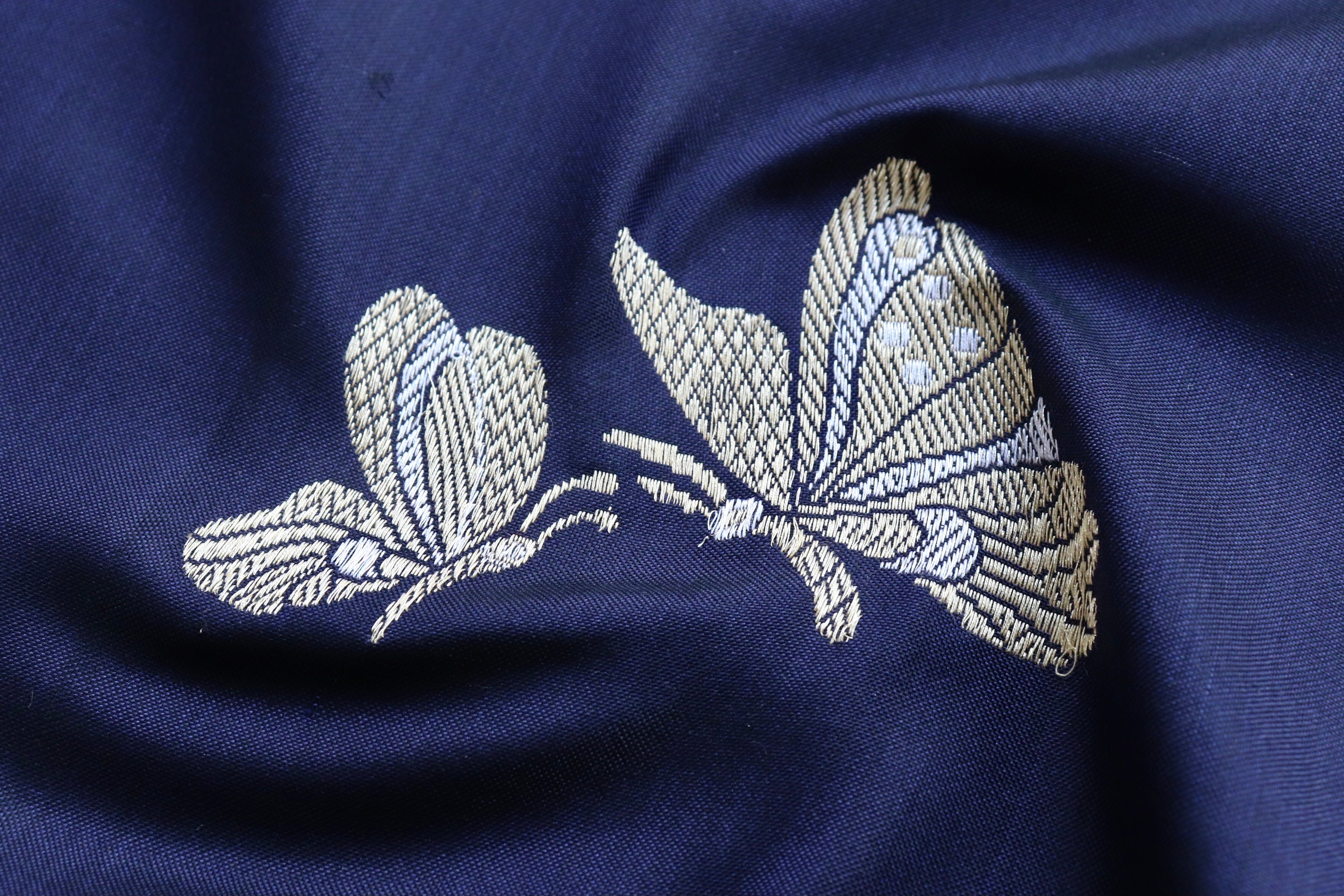 Midnight Blue Butterfly Motif Pure Silk Handloom Banarasi Saree