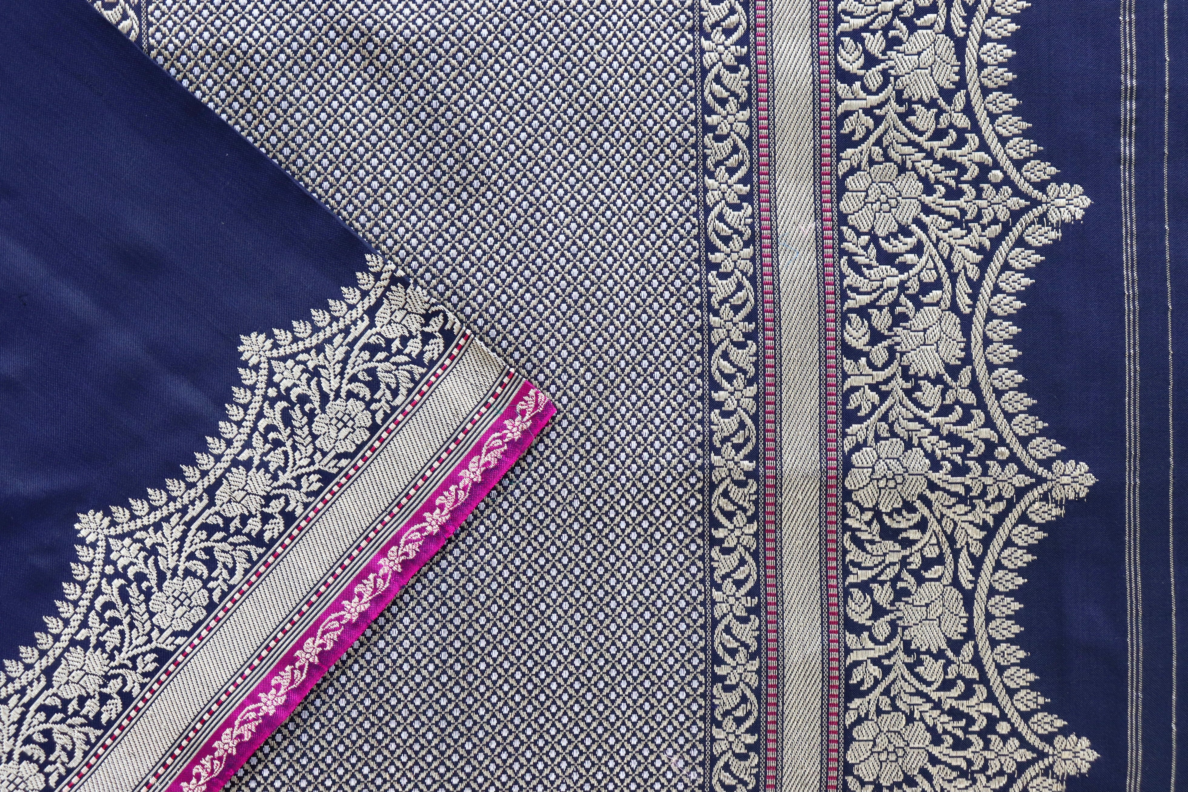 Midnight Blue Butterfly Motif Pure Silk Handloom Banarasi Saree