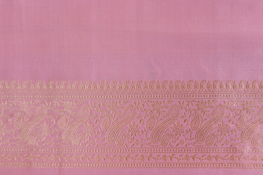 Ivory & Pink Banarasi Handwoven Satin Silk Saree