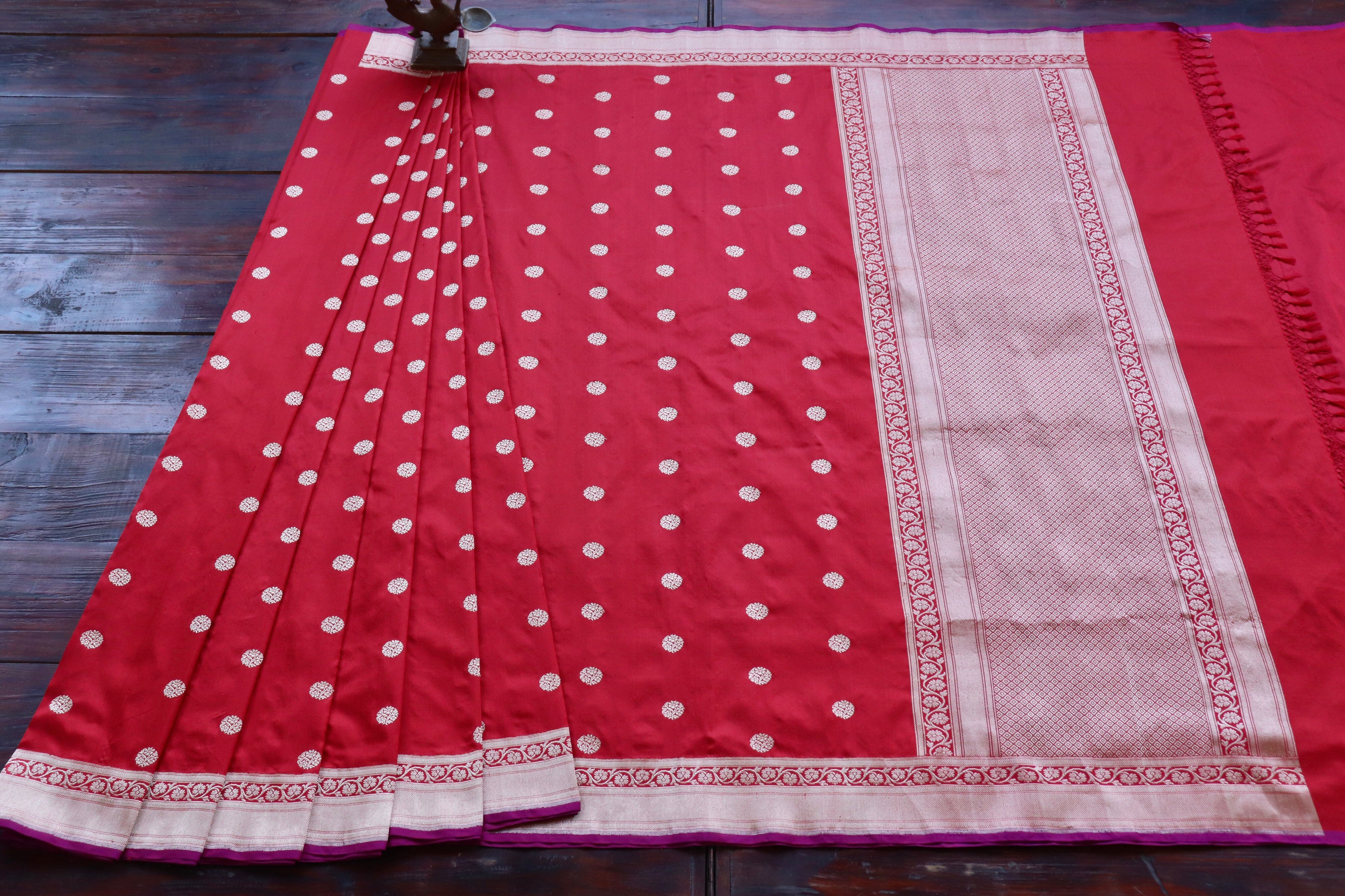 Red Ginnie Motif Pure Silk Handloom Banarasi Saree