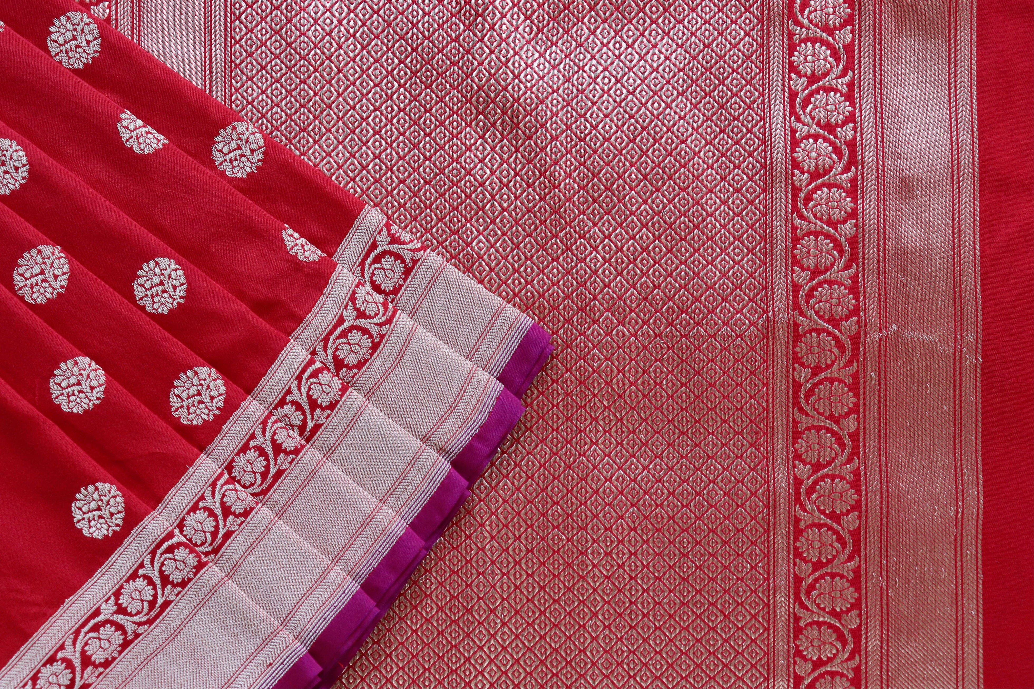 Red Ginnie Motif Pure Silk Handloom Banarasi Saree