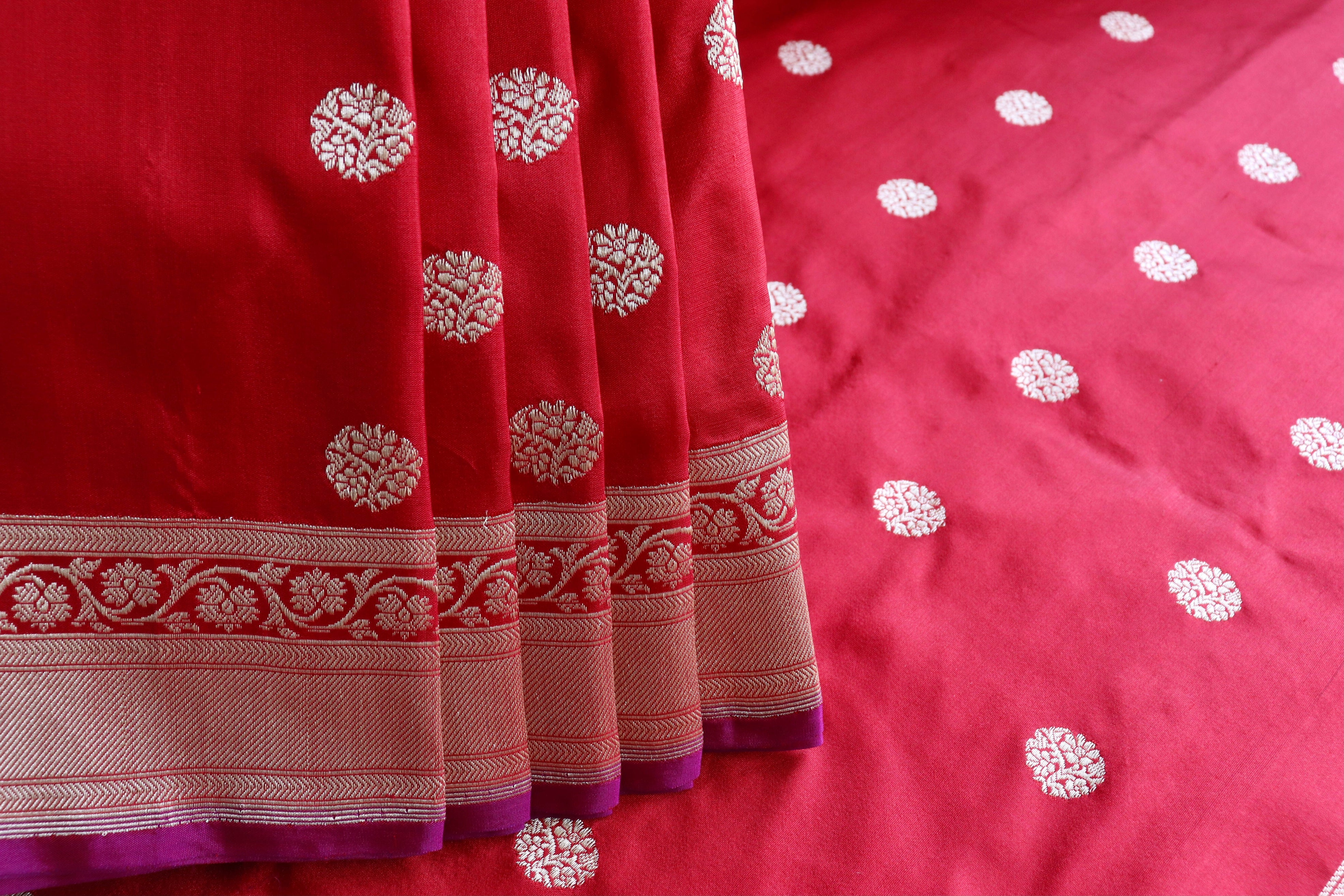 Red Ginnie Motif Pure Silk Handloom Banarasi Saree