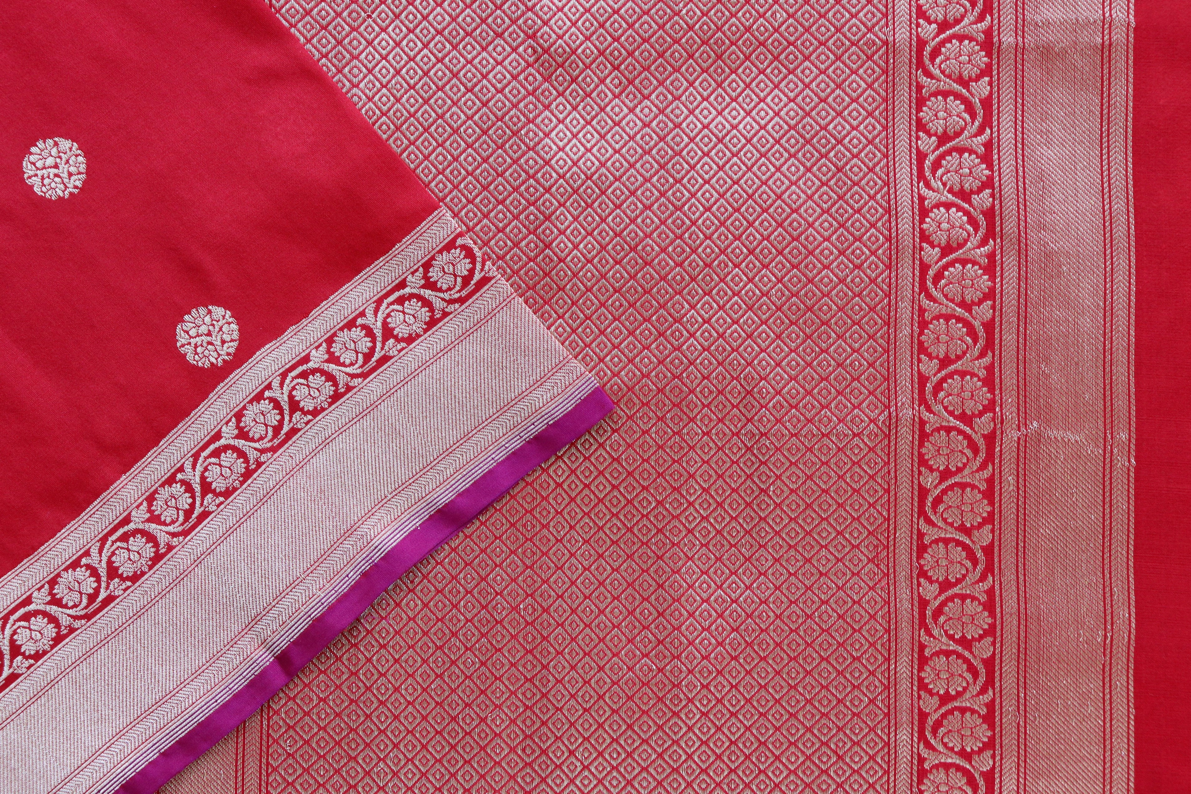 Red Ginnie Motif Pure Silk Handloom Banarasi Saree