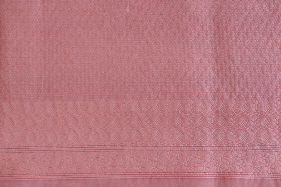Peachy Pink Resham Kadhua Pure Kora Silk Handloom Saree