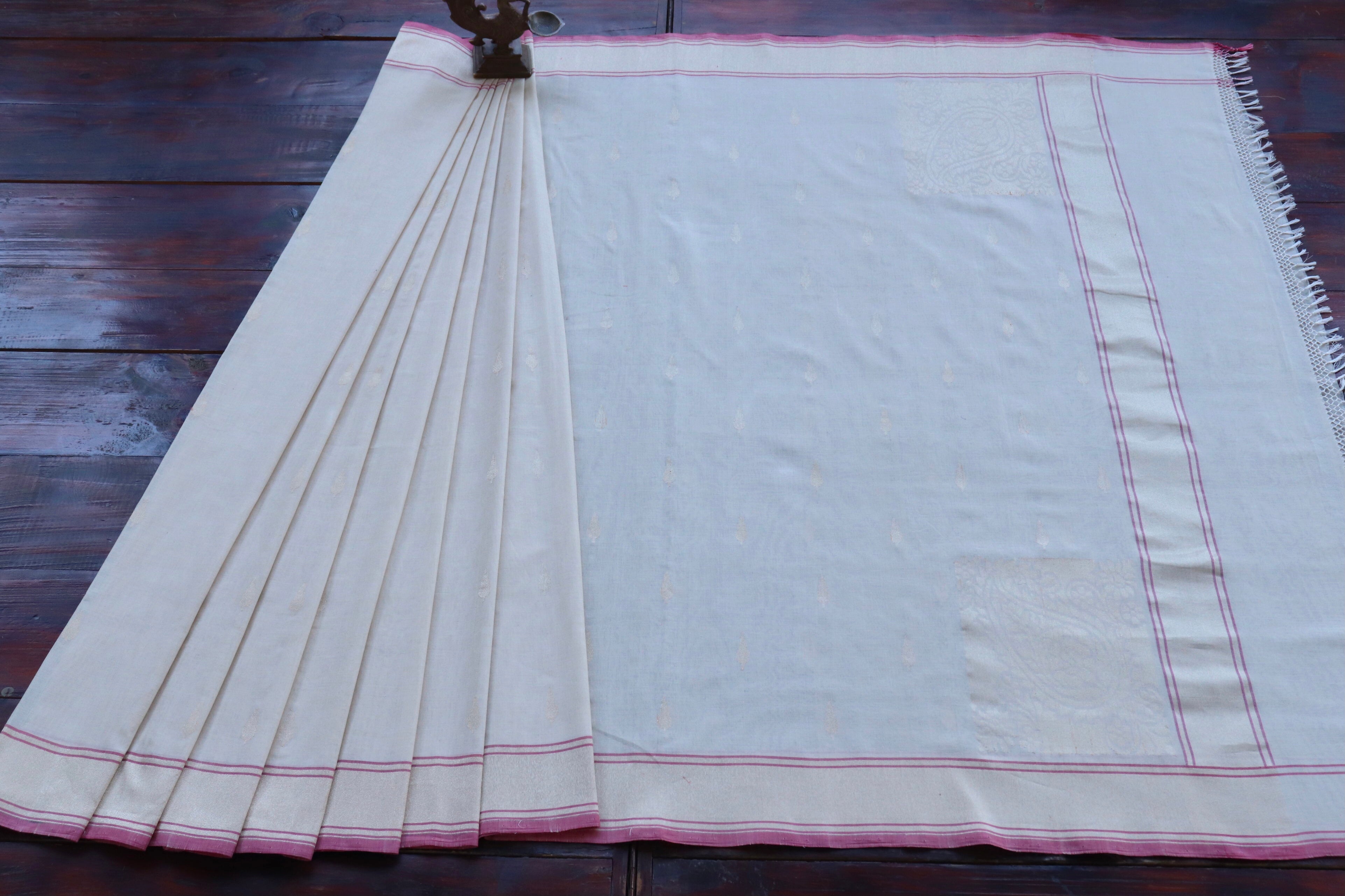 Shwetambari Pure Zari Handwoven Cotton Banarasi Saree