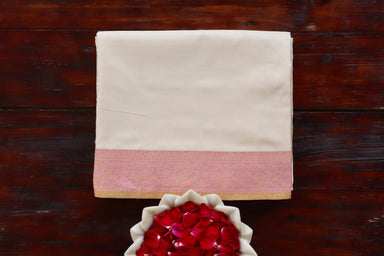 Ivory handloom Banarsi saree in Satin silk