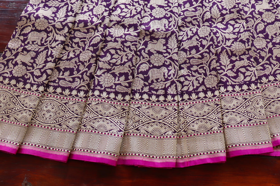 Purple Shikargah Pure Silk Handloom Banarasi Saree