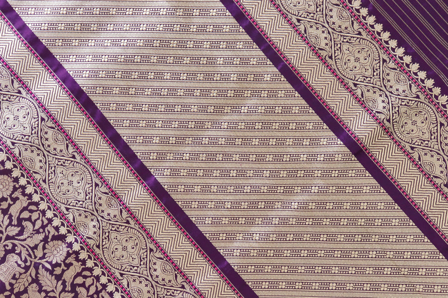 Purple Shikargah Pure Silk Handloom Banarasi Saree