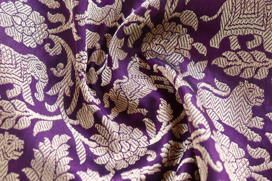 Purple Shikargah Pure Silk Handloom Banarasi Saree