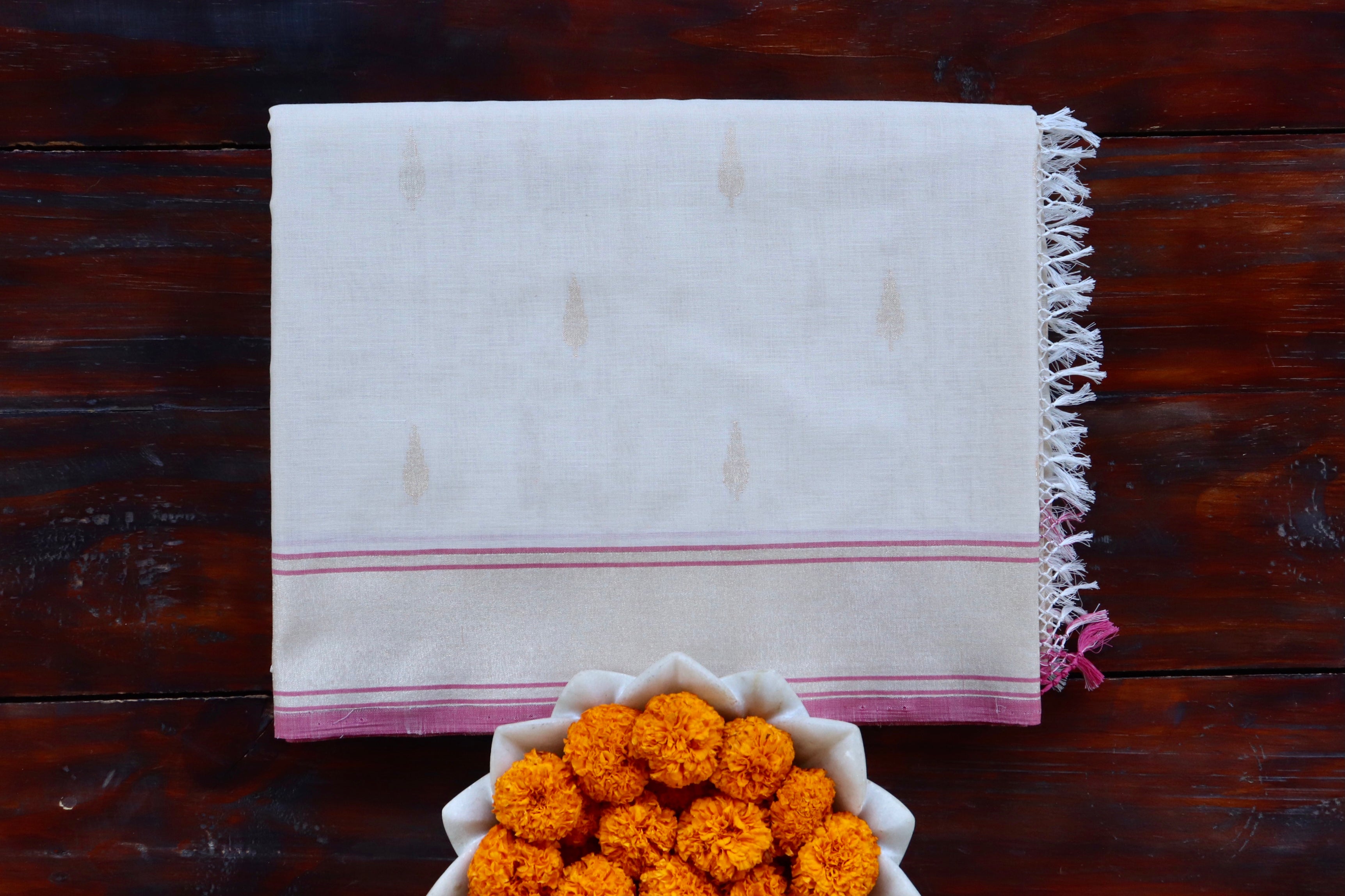 Shwetambari Pure Zari Handwoven Cotton Banarasi Saree