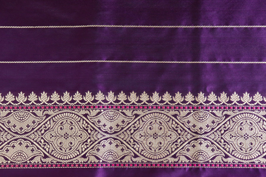 Purple Shikargah Pure Silk Handloom Banarasi Saree