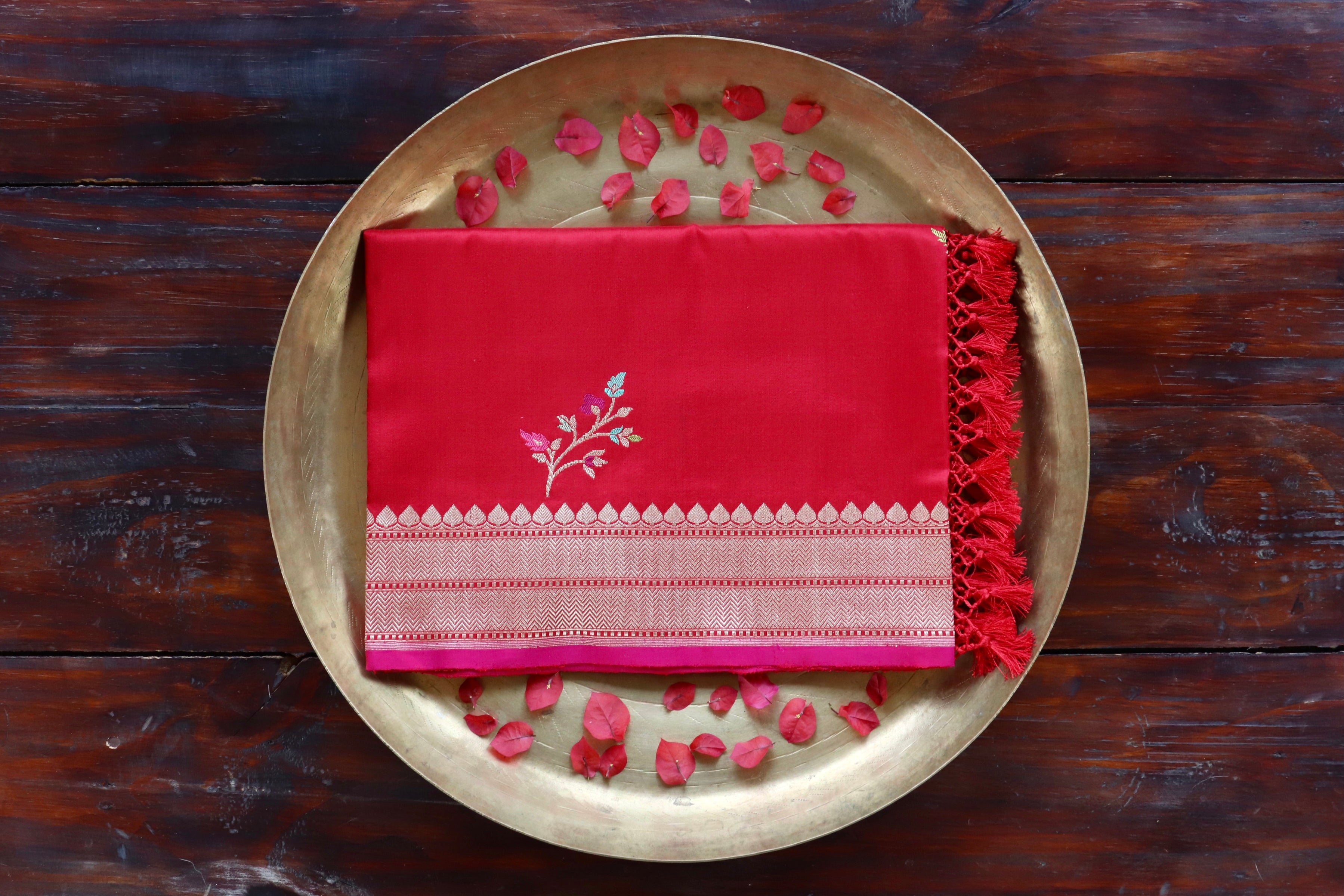 Red Leaf Motif Pure Silk Handloom Banarasi Dupatta