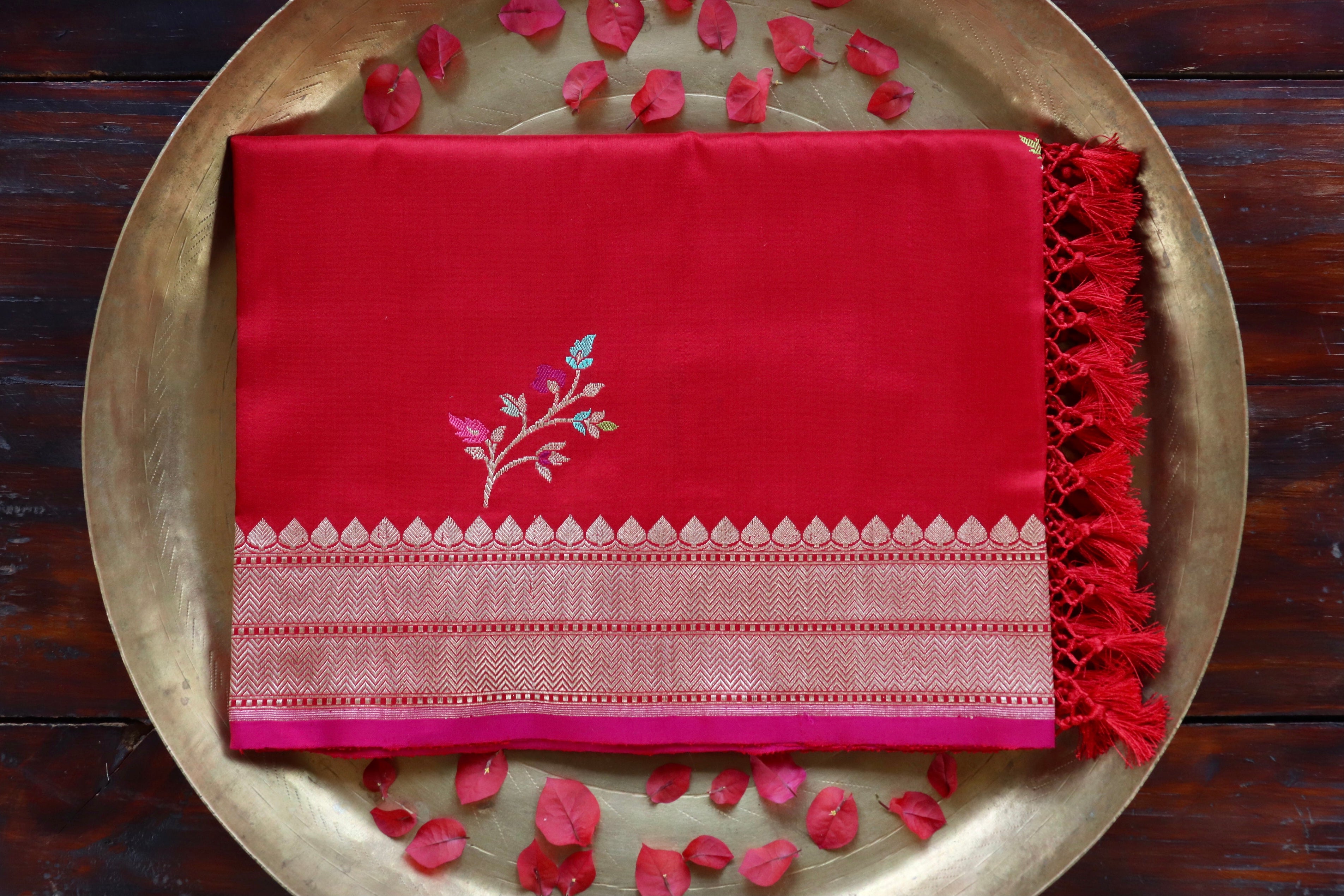 Red Leaf Motif Pure Silk Handloom Banarasi Dupatta