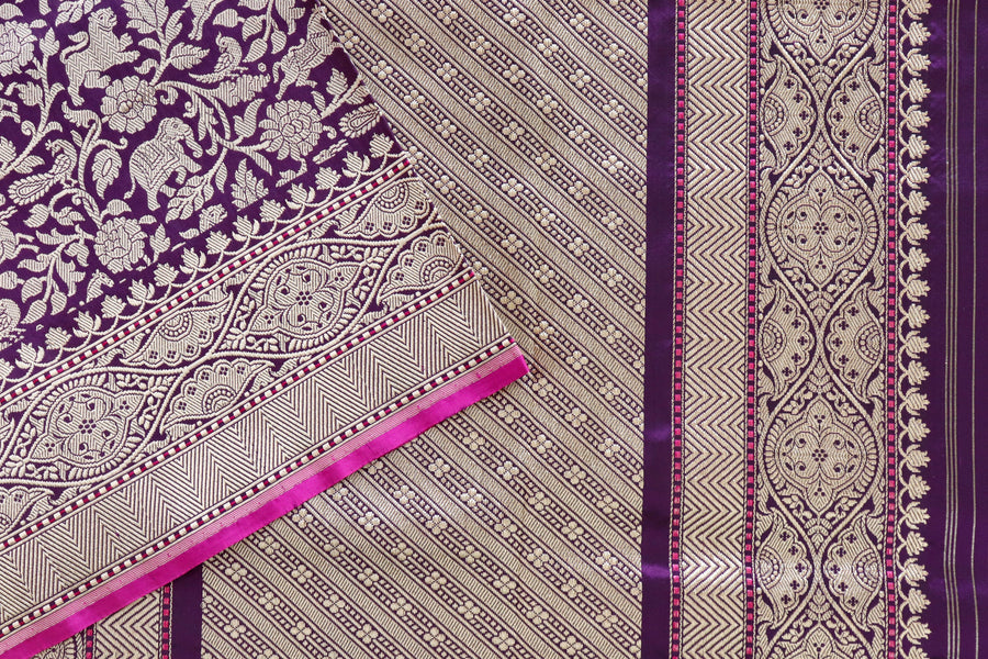 Purple Shikargah Pure Silk Handloom Banarasi Saree