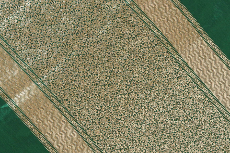 Bottle Green Kairy Kuniya Pure Silk Handloom Banarasi Saree