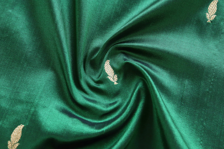 Bottle Green Kairy Kuniya Pure Silk Handloom Banarasi Saree